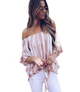 Chiffon Blouse Women Fashion Striped Shirt Summer Off Shoulder Tops Bow Tie Bandage Dames Blouses Shirts Blusa Mujer SXL4912507