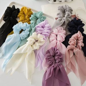 Chiffon boog haar stropdassen scrunchie lente zomer vrouwen meisje sjaal nieuwe mode elastische rubberen bands haaraccessoires lang lint