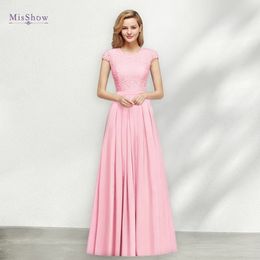 Mousseline de soie rose bonbon dentelle robes De soirée femmes bleu marine élégant manches courtes formelle mariage bal robes De soirée Robe De Soirwee 240125