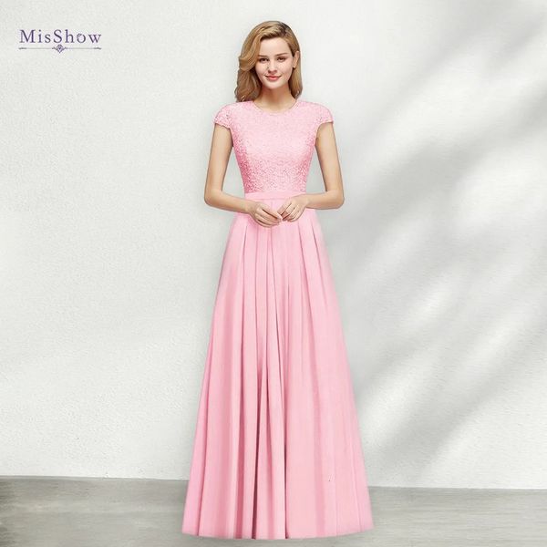 Mousseline de soie rose bonbon dentelle robes De soirée femmes bleu marine élégant manches courtes formelle mariage bal robes De soirée Robe De Soirwee 240125