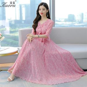 Chiffon dres jurken zomer Sestito Floreale Vestidos Largos Verano Blue Pink Casual Robe Plus Size Tulle Sukienka 220516