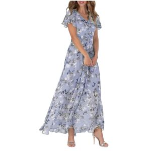 Chiffon bloemenjurk vrouwen zomer korte mouwen Franse vintage stijlvolle elegante lange vrouwelijke mode kleding 240424