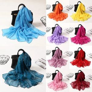 Chiffon Georgette Scarves Solid Color Long Shawl Women Muslim Hijab Bandana Summer Sunscreen Beach Scarf Women Ruffles