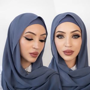 Chiffon Hijab Sets Met Bijpassende Kleur Cap Vrouwen Sjaal Sjaals Onderdoek Jersey Binnenkappen Hoge Kwaliteit Moslim Hijab Sets 240314
