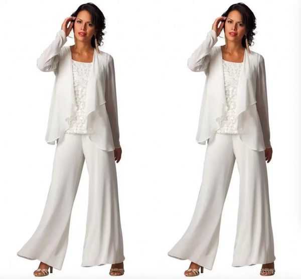 Taille en mousseline plus taille trois pièces pour les femmes, à manches longues en soirée, le soir de la mariée, les combinaisons de pantalon de mariée