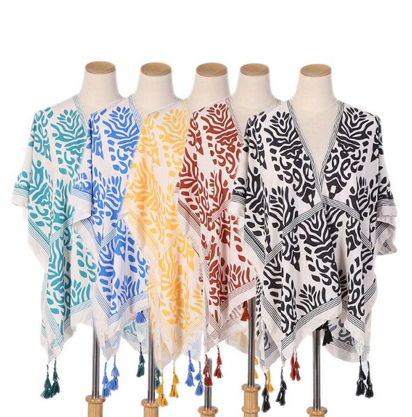 Chal con estampado de gasa Kimono floral Bufanda estampada Toalla de viaje al aire libre Blusa de bikini Casual Suelta Verano Europa y América Moda Pashmina ligera GYL129