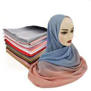 Écharpe en mousseline de soie dégradé femmes musulmanes Hijabs luxe longs châles enveloppes Foulard islamique inde foulards Bandana 175*70 cm