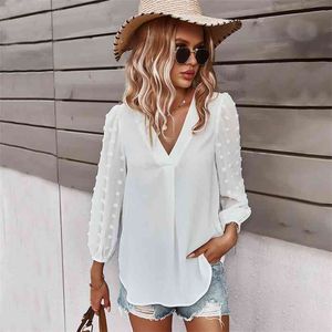 Chiffon sexy losse vrouwen shirt tops zomer lange mouwen casual v-hals volledige vakantie stijl en blouse 210508