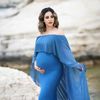 Robe châle en mousseline de soie accessoires de photographie de maternité robe Maxi élégante robe de grossesse robes de maternité sans épaule pour séance Photo
