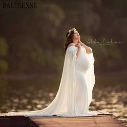Chiffon sjaaljurk moederschapsfotografie rekwisieten elegante jurk zwangerschapsjurk schouderloze zwangerschapsjurken voor fotoshoot