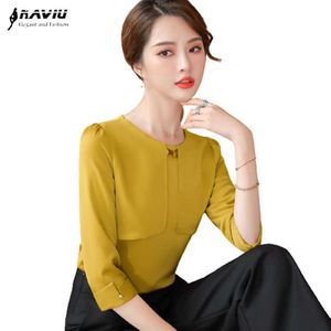 Chemise en mousseline de soie femmes conception été mode demi manches décontracté Blouses amples bureau dames travail formel hauts jaune blanc 210604