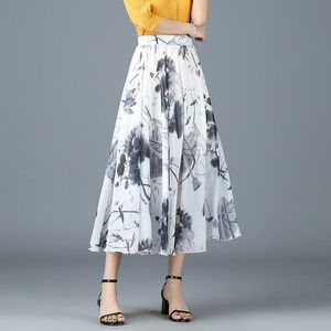Chiffon Rok Zomer Bohemian Floral Print Beach Maxi geplooid bloem lange rok elegante nieuwe mode casual rokken voor vrouwen