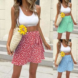 Chiffon rok met y2k korte zomer mini sexy bloemenprint hoge taille paraplu dames blauw lnvisible ritsing voering 240323