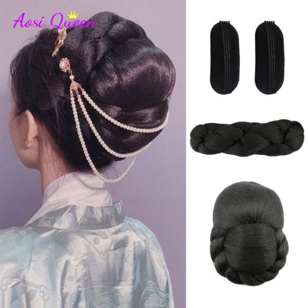 Moño como peluca antigua china para mujer, pelucas Hanfu, tocado, accesorio de fotografía y baile, pelucas para mujer, moño de pelo de alta temperatura