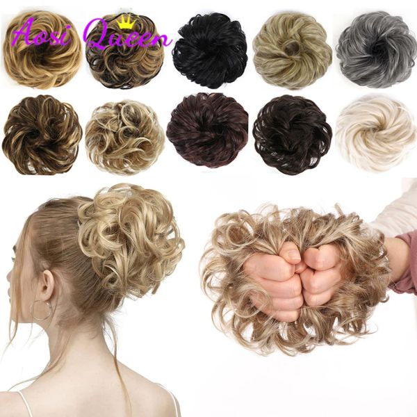 Chignon comme Srunchie Curly Srunchie avec bande de caoutchouc brun gris rannée de cheveux synthétique enveloppe sur des queues de cheval en désordre