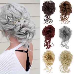 Chignon Azqueen Synthetisch haarbroodje Chignon Natuurlijk grijs rommelige krullende haarband Elastische scrunchy valse haarstukken voor vrouwelijke haarspelden