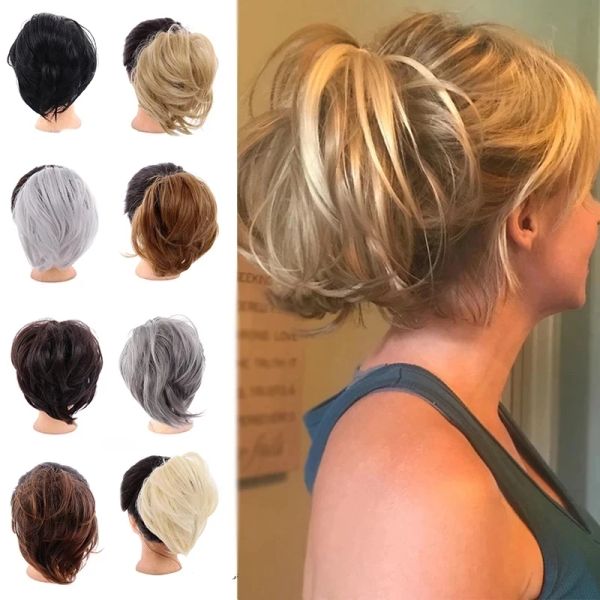 Chignon Chignon Lupu synthétique pun désordonné Scrunchie Chignon avec des bandes de cheveux élastiques beignet pondiques de cheval droite Pièces de cheveux pour les femmes