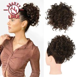 Chignon krullend haarbroodjes haar stuk clip in synthetische warrige updo grote krullende tekenreeks paardenstaart clip op haarbroodje paardenstaart voor vrouwen