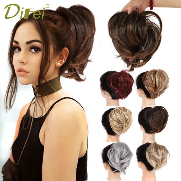 Chignon Difei Girls Strunchie Chignon avec élastique élastique Rague de cheveux synthétique Black Grey Wrap on Pony Pony Messy Bun Donut