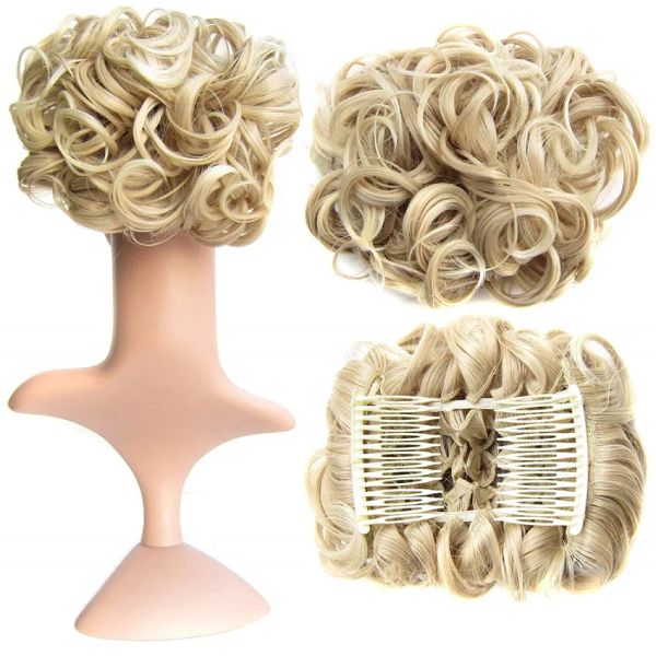 Chignon Gres Fibre résistant à la chaleur queue de chignon avec peigne Femmes bouclées fixe Brown Clipin Puff Femme Femme Pièce pour les mariées