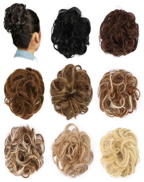 Moño para el cabello postizo para mujer, extensiones de cabello rizado, Rubio, marrón, negro, sintético resistente al calor, piezas de cabello 2547439