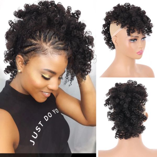 Moño HOUYAN sintético Afro Puff moño rizado Mohawk Cola de Caballo pinza de pelo con Clip para mujeres negras