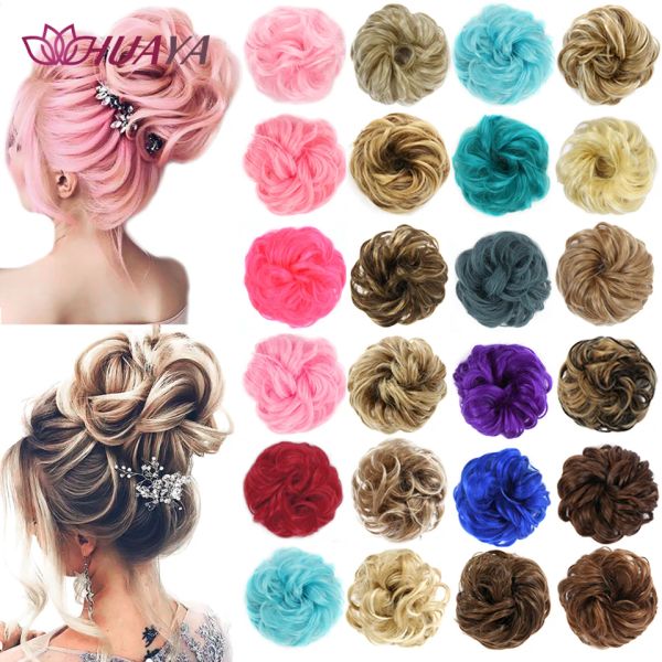 Chignon Huaya synthétique bouclé beignet chignon chevelues élastiques chignon chignon brèche en désordre du pain de cheveux pour femmes