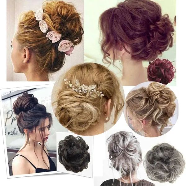 Chignon Jeeedou synthétique désordonné à cheveux bouclés chignon beigon padt élastique corde à cheveux caoutchouc pliée pour femme