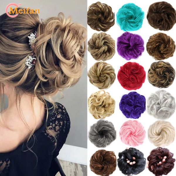 Chignon Meifan Curly Hair Chignon Res résistant à la chaleur Synthétique Bands de cheveux élastiques Lady Hair Bun For Brides / Party Scrunchies Donut Chignon