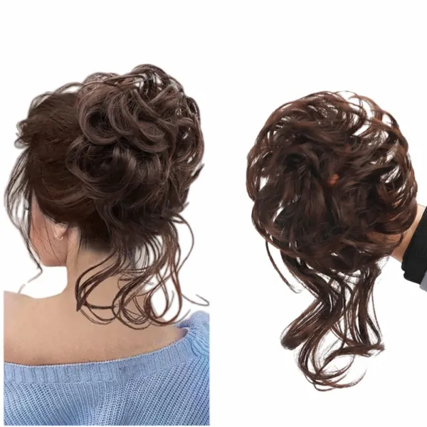 Moño de cabello humano real, rizado, desordenado, con cola de flecos, despeinado, Updo, Scrunchies, piezas de cabello, banda elástica para el cabello, extensión de cabello con cola de caballo