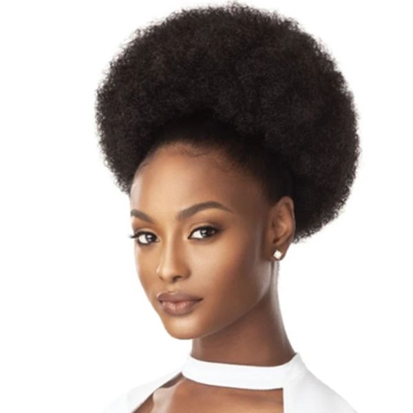 Chignon Short High Afro Puff Bun Bun Kinky Curly Wig Trawstring Ponytail Clip In on Synthetic Naturle Chignon Black femme