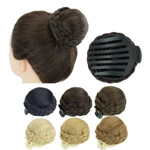 Chignon Soowee Cheveux Synthétiques Tressés Chignon Danseur Faux Peigne Clip Donut Chouchou Griffe Chignon Couverture Chignon pour Femmes et Enfants