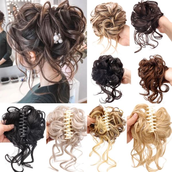 Chignon girls synthétiques griffes hair de clidon chignons plieur coiffure bouclée pince à chaleur felles de femmes résistantes aux perruques de chignon gris doré