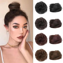 Chignon synthetisch haarbroodje krullend recht haar rommelige broodjes scrunchies updo haarbanden elastische band haarstukken voor vrouwen volume franje nep