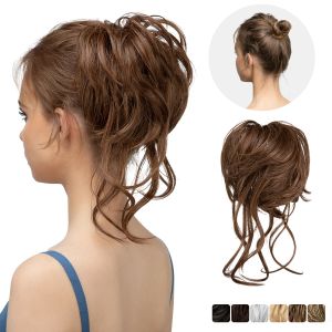 Chignon synthétique en désordre en désordre élastique armorne curly brunchie blond brun chignon bande chignon chignon donut natural faux cheveux pour femmes