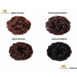 Chignons 100 Real HumanHair Scrunchie Elástica Extensiones Updo Extensions Hair Topknot Black Brown Curly Chignons4786512 Drop entrega P DHEYC