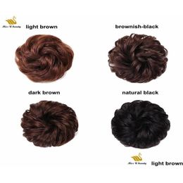 Chignons 100 Real HumanHair Scrunchie Elastic Extensions Extensions Hair Top Knott Brown Brown Curly Chignons7952684 Drop entrega P DHFCM