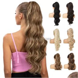 Chignons 26 Dstring Ponytail Long Wavy Natural Soft Extension synthétique résistant à la chaleur Coiffures bouclées pour les femmes Drop Livrot Dht1d