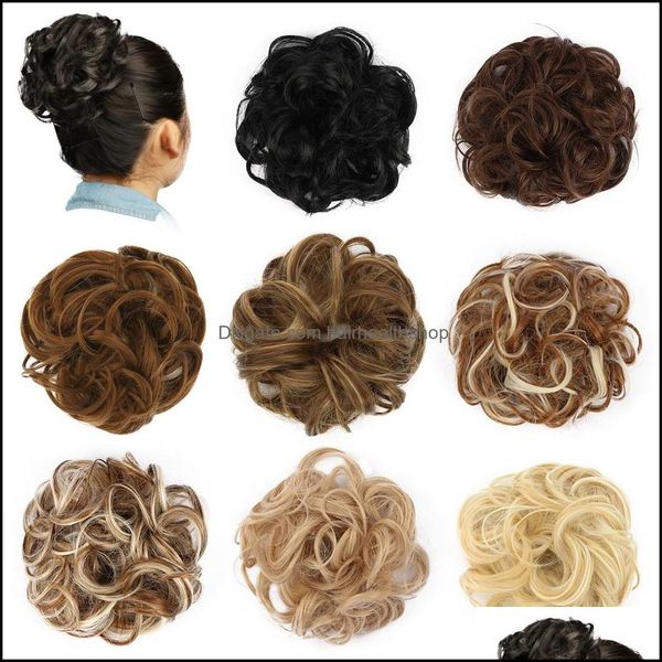 Chignons Chignon Hair Bun Postizo Rizado Scrunchie Extensiones Rubio Marrón Negro Resistente al calor Sintético Para Mujeres Piezas Drop Del Dh8He