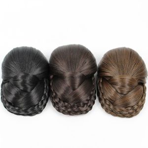 Chignons Joy Beauty Haar drie kleuren Beschikbare Gevlooide clip In Hair Bun Chignon Haarstuk Donut Roller Bun Hairpiece Long 14cm 230504