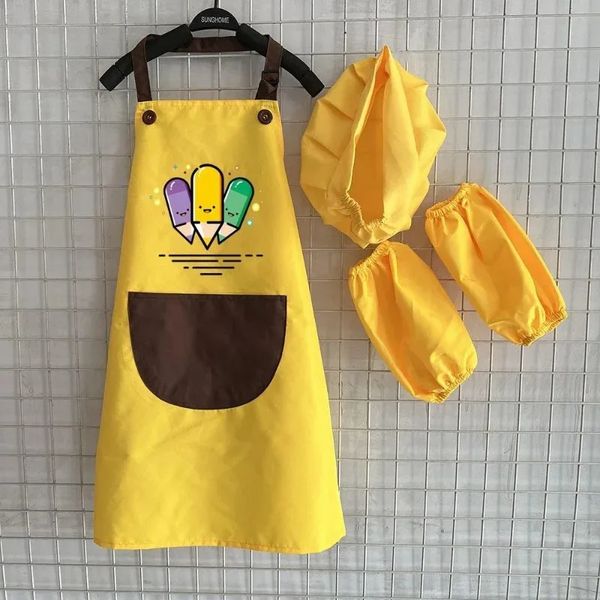 Delantal infantil Niños Manga Sombrero Bolsillo Jardín de infantes Cocina Hornear Pintura Cocinar Bebida comida Enfant 240227