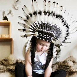 Enfant bébé casquette Style indien plume bandeau coiffure fête décoration Po accessoire maison décoratif hommes chapeau Y200903260c