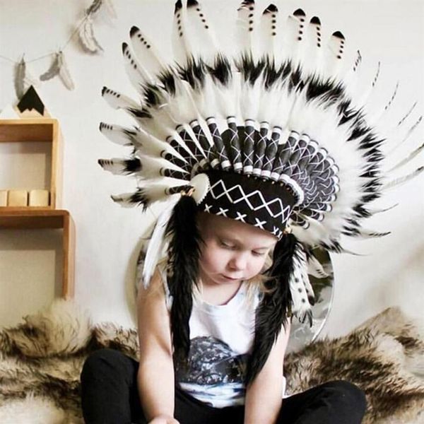 Enfant bébé casquette Style indien plume bandeau coiffure fête décoration Po accessoire maison décoratif hommes chapeau Y200903296Y