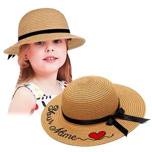 Child Beach Hat Custom brodery text Votre nom Sun Hat Large Brim Plaw Hat Outdoor Gift 240319