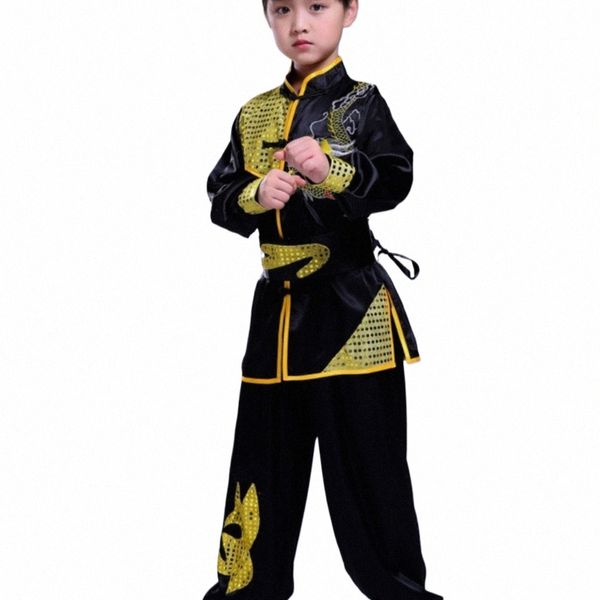 Enfant Garçons Filles Enfants Chinois Traditionnel Sequin Drag Broderie Wushu Tai Chi Kung Fu Uniformes Performance Sur Scène Tenues C5Rb #