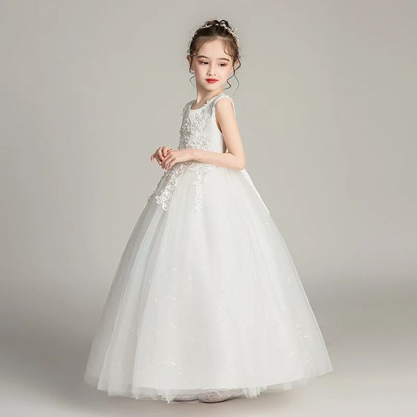 Vestido de novia largo para niños para niños Princesa de malla esponjosa Ropa de 315 años Baile de baile de rendimiento para niñas 240321