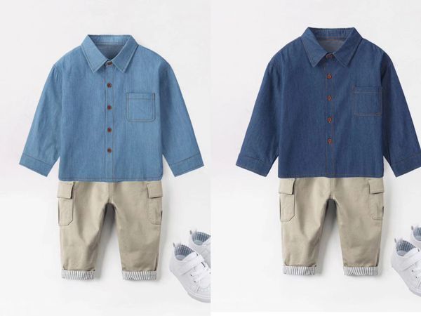 Kinderkleidung Winter Boy Jeans Kleidung Großhändler kleine Mädchen Blue Jeans Hemden Herbst Jungen Kleidung Sets 2023