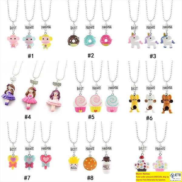 Collier meilleurs amis pour toujours pour enfants, mignon, singe, beignets, princesse, nourriture pour chien, crème glacée, pendentif en résine, chaîne de perles pour enfants