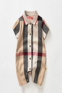 kind ontwerper kleden kinder rompertjes Baby Jongens Plaid Romper Peuter Kids Revers Single Breasted Jumpsuits Designer Baby Onesie5102022
