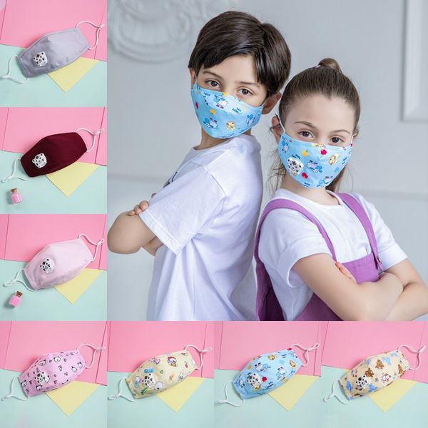 Masques pour enfants avec respirateur PM2.5 Masques imprimés de dessin animé anti-poussière Masques anti-poussière en coton réutilisables lavables pour étudiants